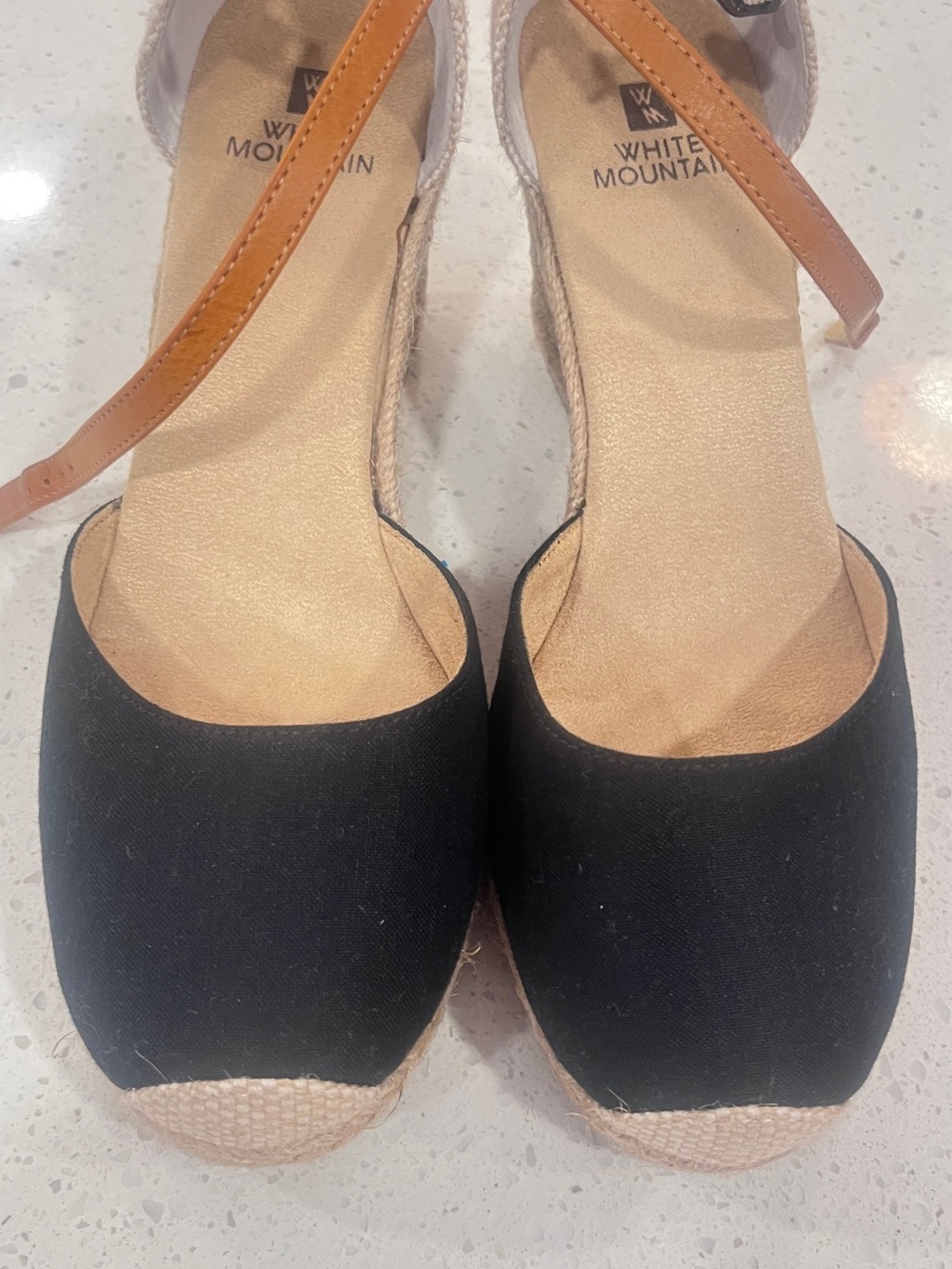New w/o tags White Mountain Black Espadrille Wedge Sandals with Tan Ankle Strap-
